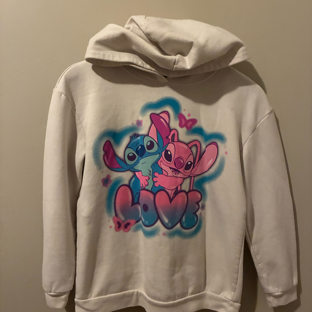 Disney Lilo & Stitch Love Airbrush Hoodie Youth XL 14-16 Blue Graphic Sweatshirt
